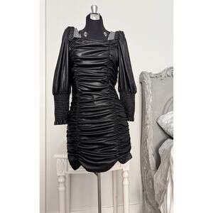 Topshop Bodycon Mini Dress Sz 6 Ruched Black Leather Look Night Out